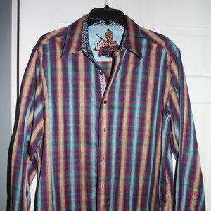 Robert Graham Purple Yellow Plaid Men's Long Sleeve Button Down Shirt Size L